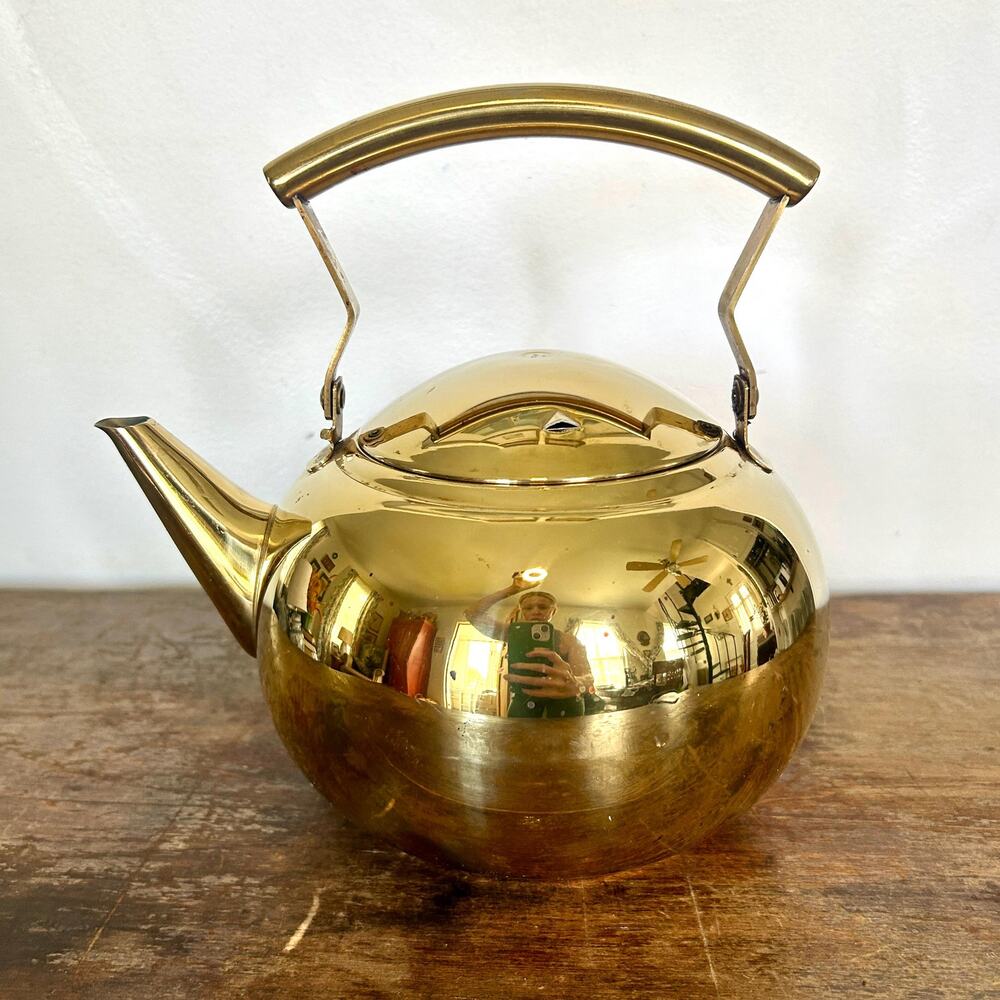 Mid Century Brass Tea Kettle, Vintage | MCM Decor | 1950s Kitchen